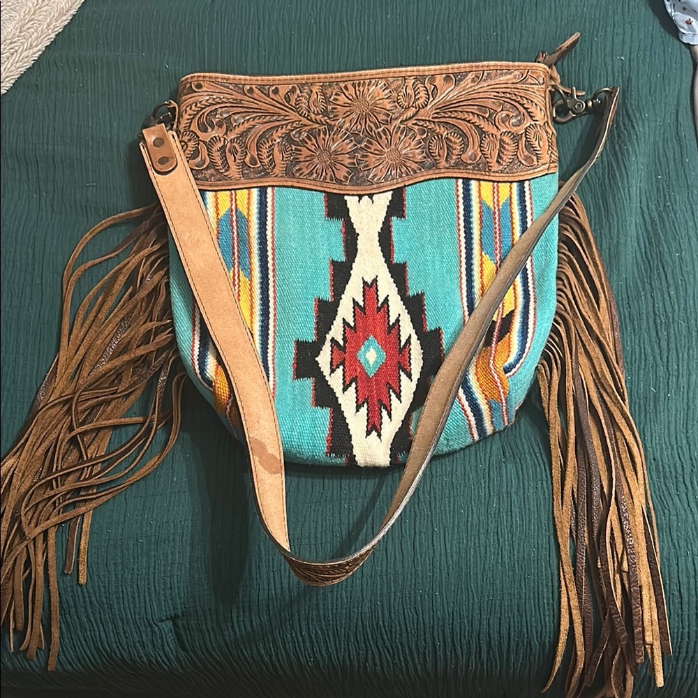 American Darling Fringe Shoulder Bag - Turquoise and Brown